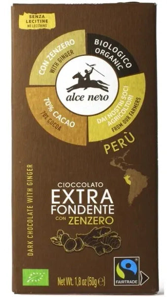 Czekolada gorzka z imbirem fair trade bezglutenowa 50 g - Alce Nero (EKO)