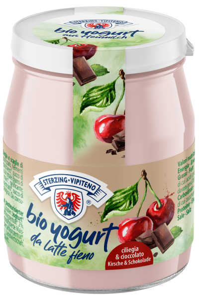 Jogurt wiśniowy z kawałkami czekolady z mleka siennego bezglutenowy 150 g - Sterzing-Vipiteno (EKO)
